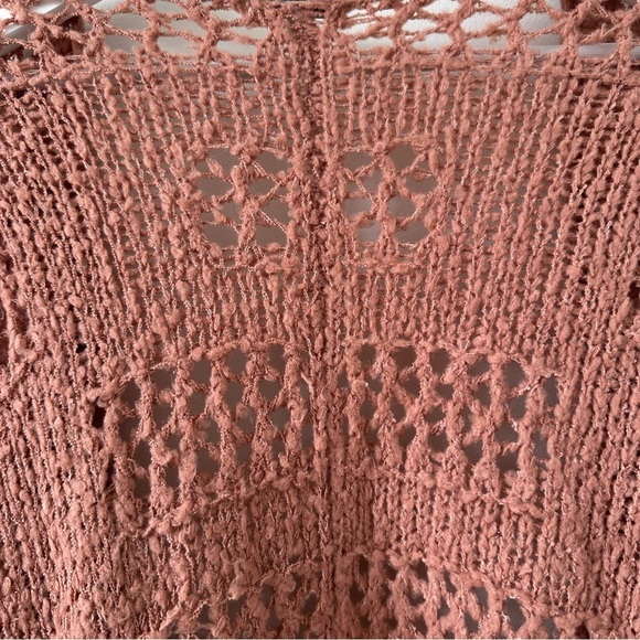 Rag Poets Slouchy Cable Knit Cardigan Oversized Open Front Mauve Pink Boho Beach - Picture 7 of 11